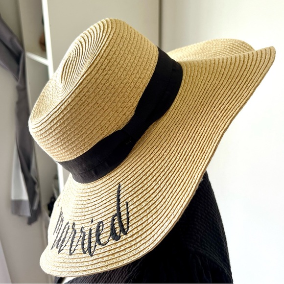 Just Married Adjustable Embroidered Paper Straw Hat—OS - Picture 3 of 10